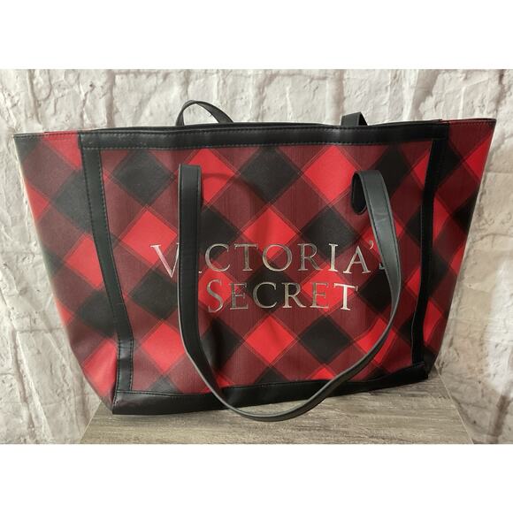 Victoria’s Secret Red & Black Plaid Tote Bag - Picture 1 of 12
